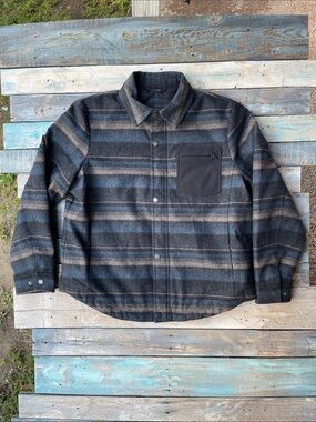 Pendleton Striped Wool-Blend Button-Up Jacket in Charcoal & Taupe Mens XL